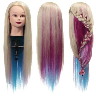 colorful synthetic hair mannequin head training head