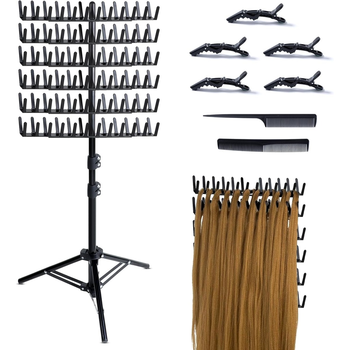 Braiding Hair Rack, 144 Pegs Double-Sided Black – wholesale from RWAVY factory