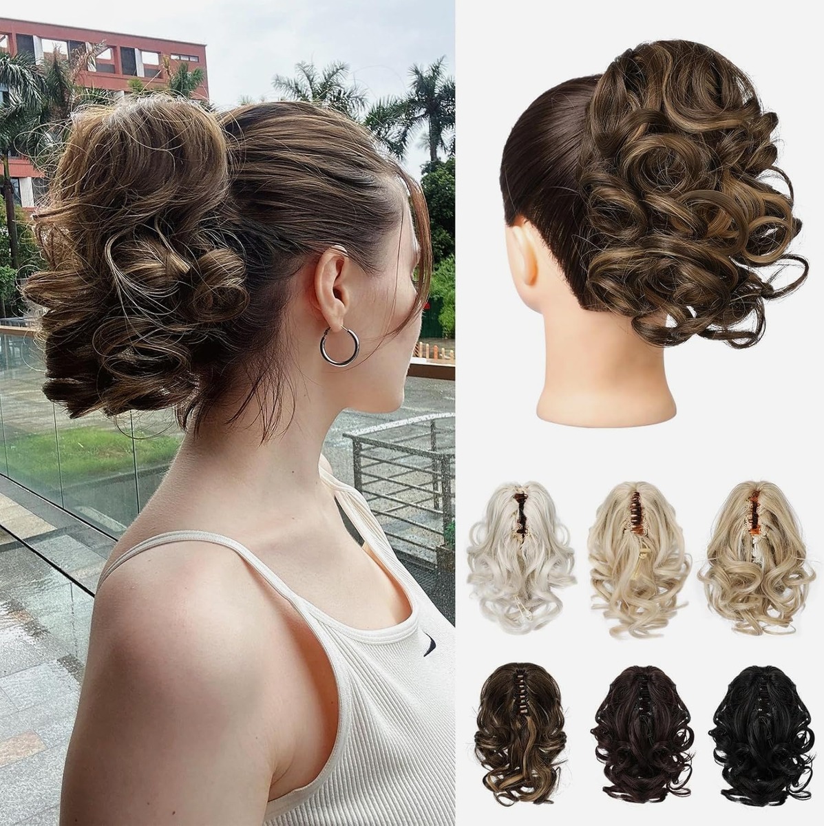 Claw Clip Ponytail Extension, 9 Inch Short Curly – product detail close-up