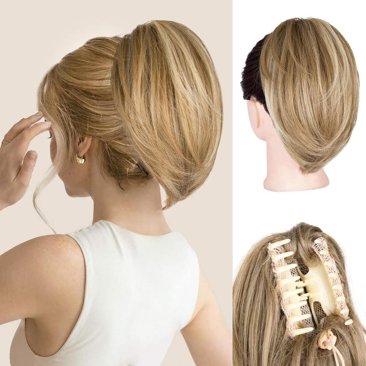 Clip On Ponytail Extension, 10 Inch Short – product detail close-up