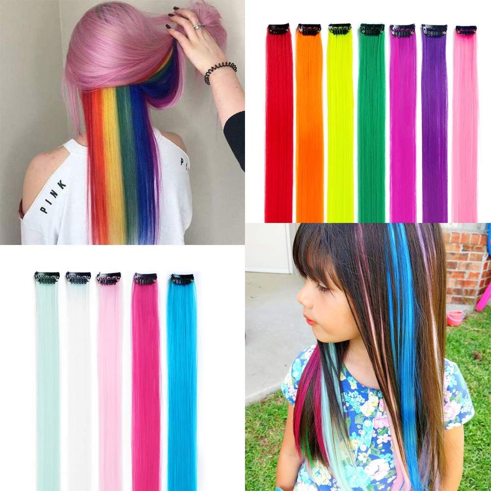 Colored Hair Extensions, 20 Inch Straight Clip In – in use / lifestyle view