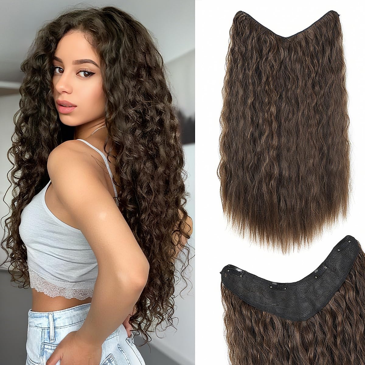 Curly One Piece Clip In Hair Extensions, 20 Inch – view 7