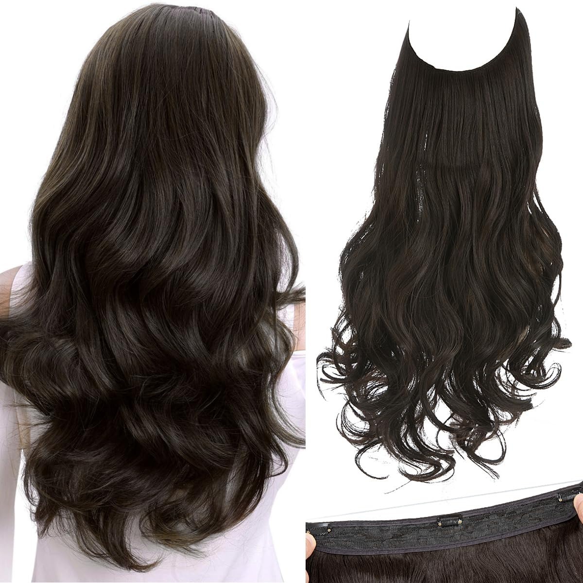 Invisible Wire Hair Extensions 3 Clips, Multi-Color – product detail close-up