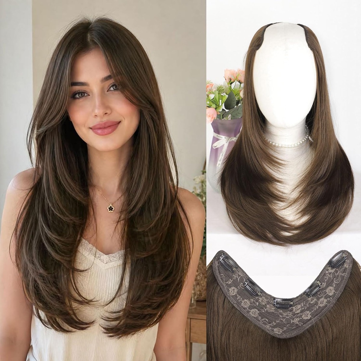 One-Piece Clip In Hair Extensions, 22 Inch Layered – view 7