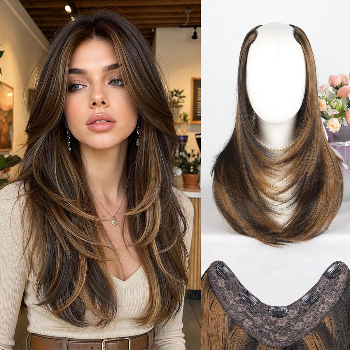 One-Piece Clip In Hair Extensions, 22 Inch Layered – view 6