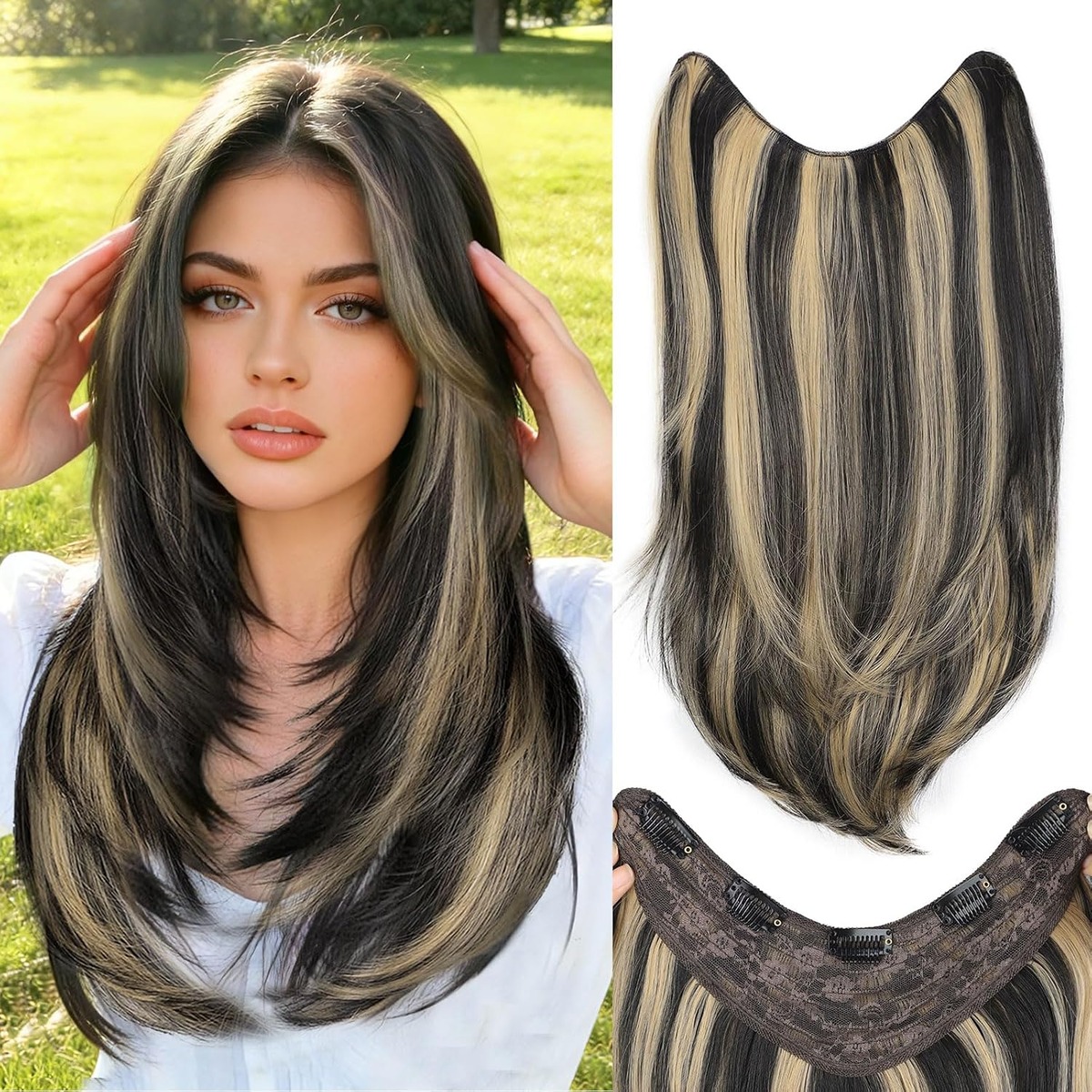 One-Piece Clip In Hair Extensions, 22 Inch Layered – additional product view