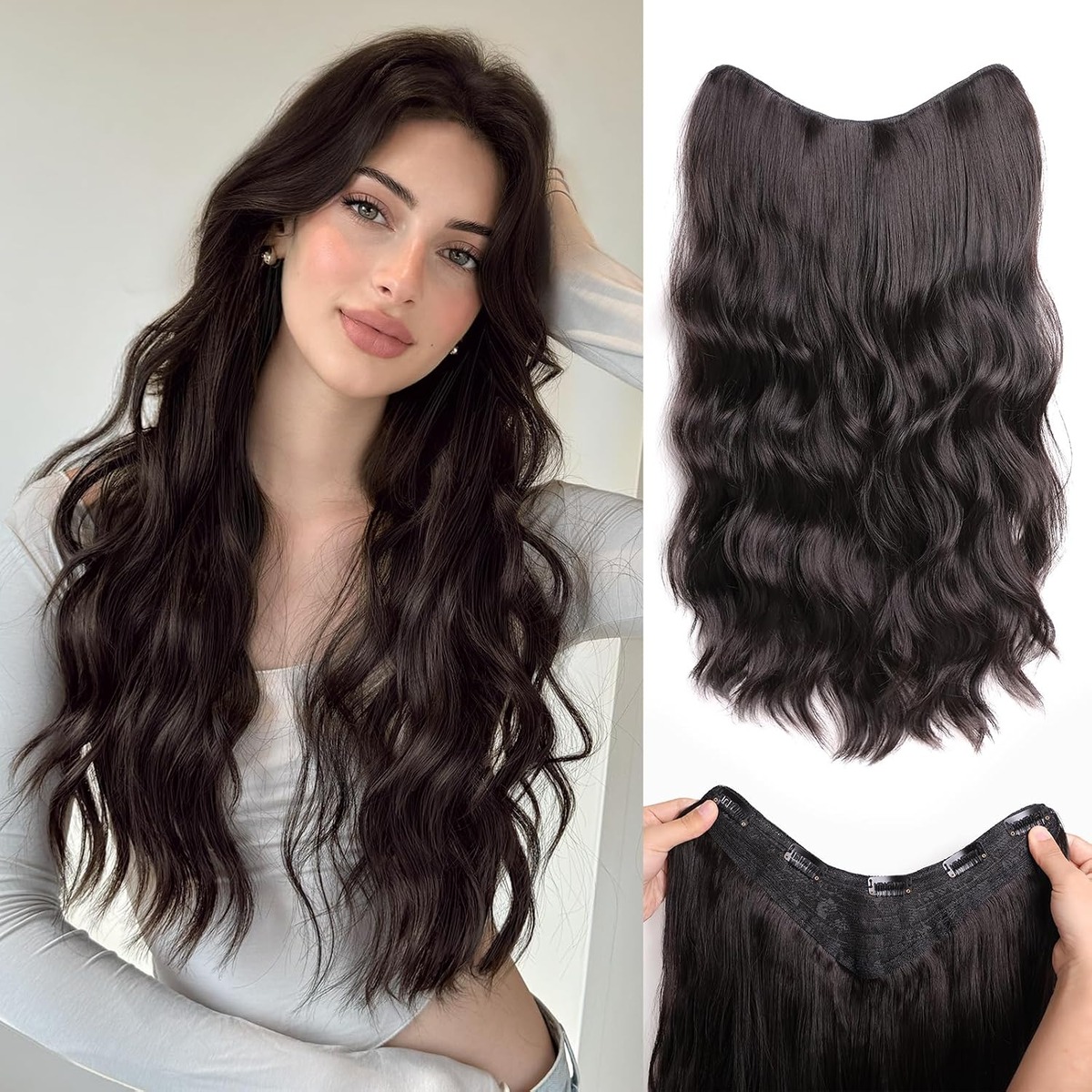 One Piece Clip In Hair Extensions, 24 Inch Synthetic – in use / lifestyle view