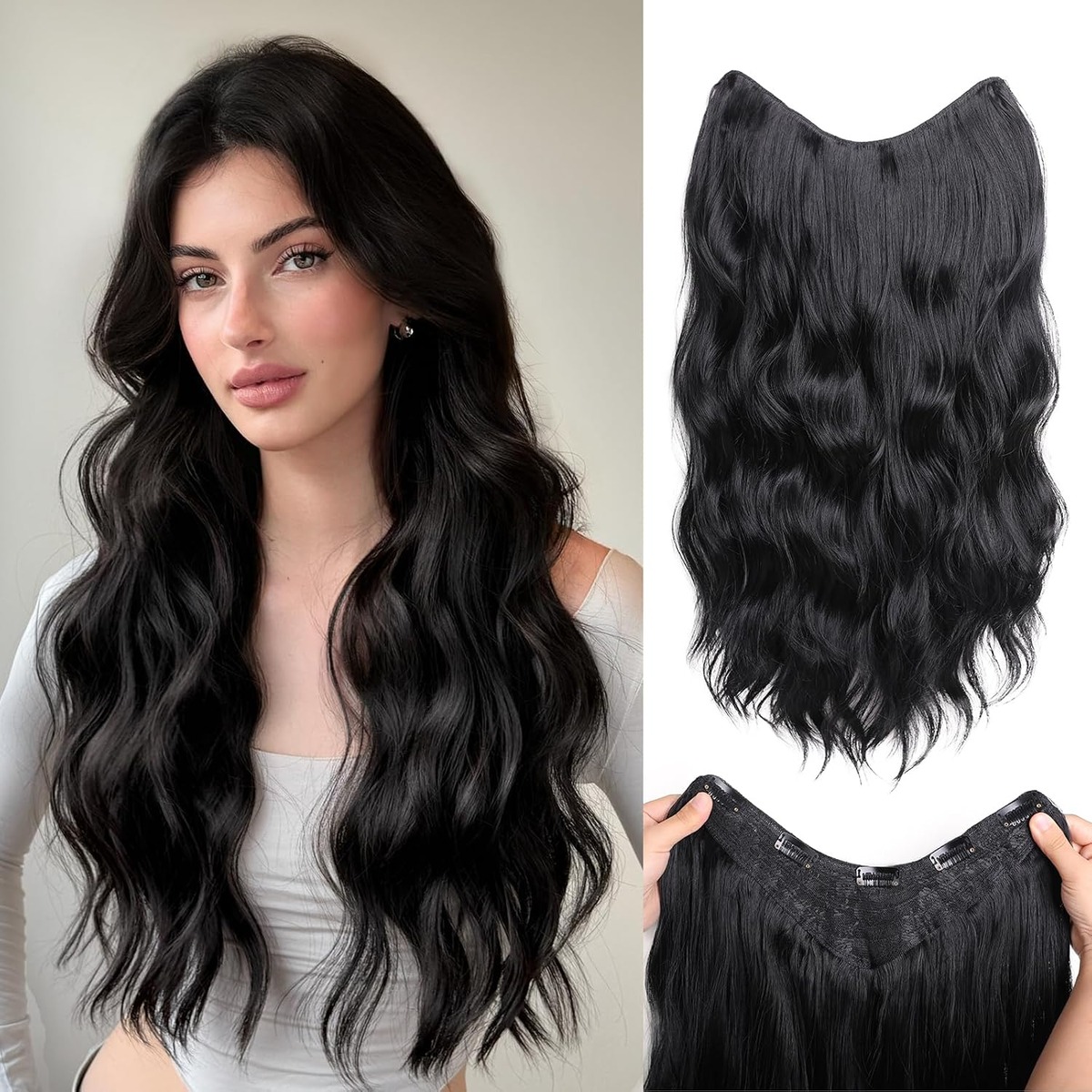One Piece Clip In Hair Extensions, 24 Inch Synthetic – product detail close-up