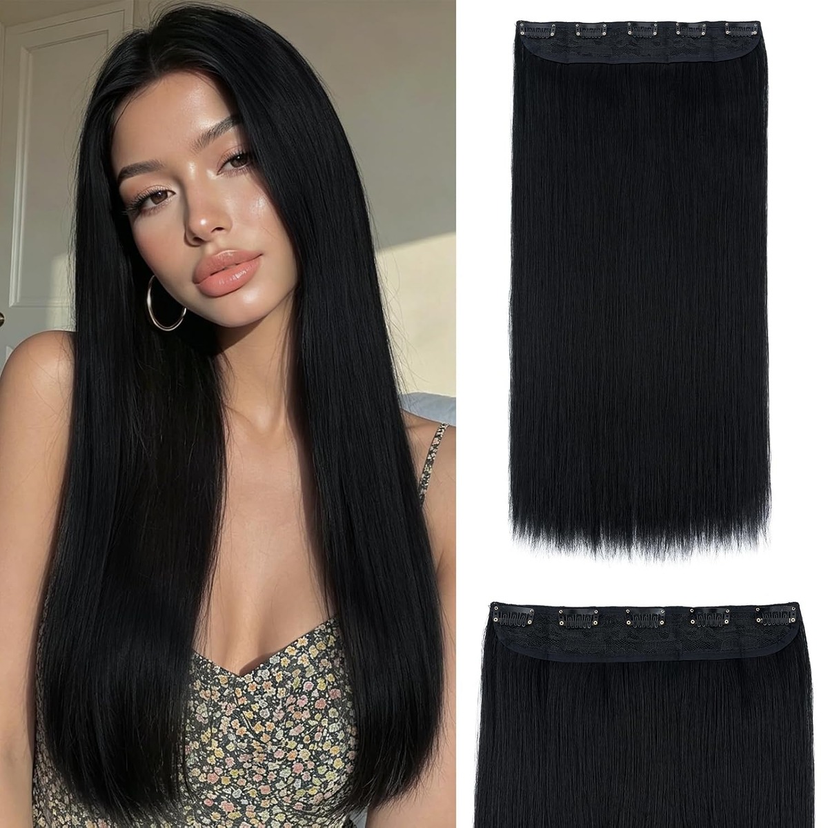 30 Inch One Piece Clip In Hair Extensions, Straight – in use / lifestyle view
