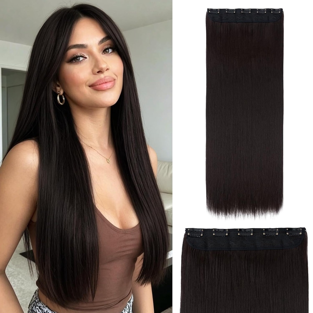 30 Inch One Piece Clip In Hair Extensions, Straight – additional product view