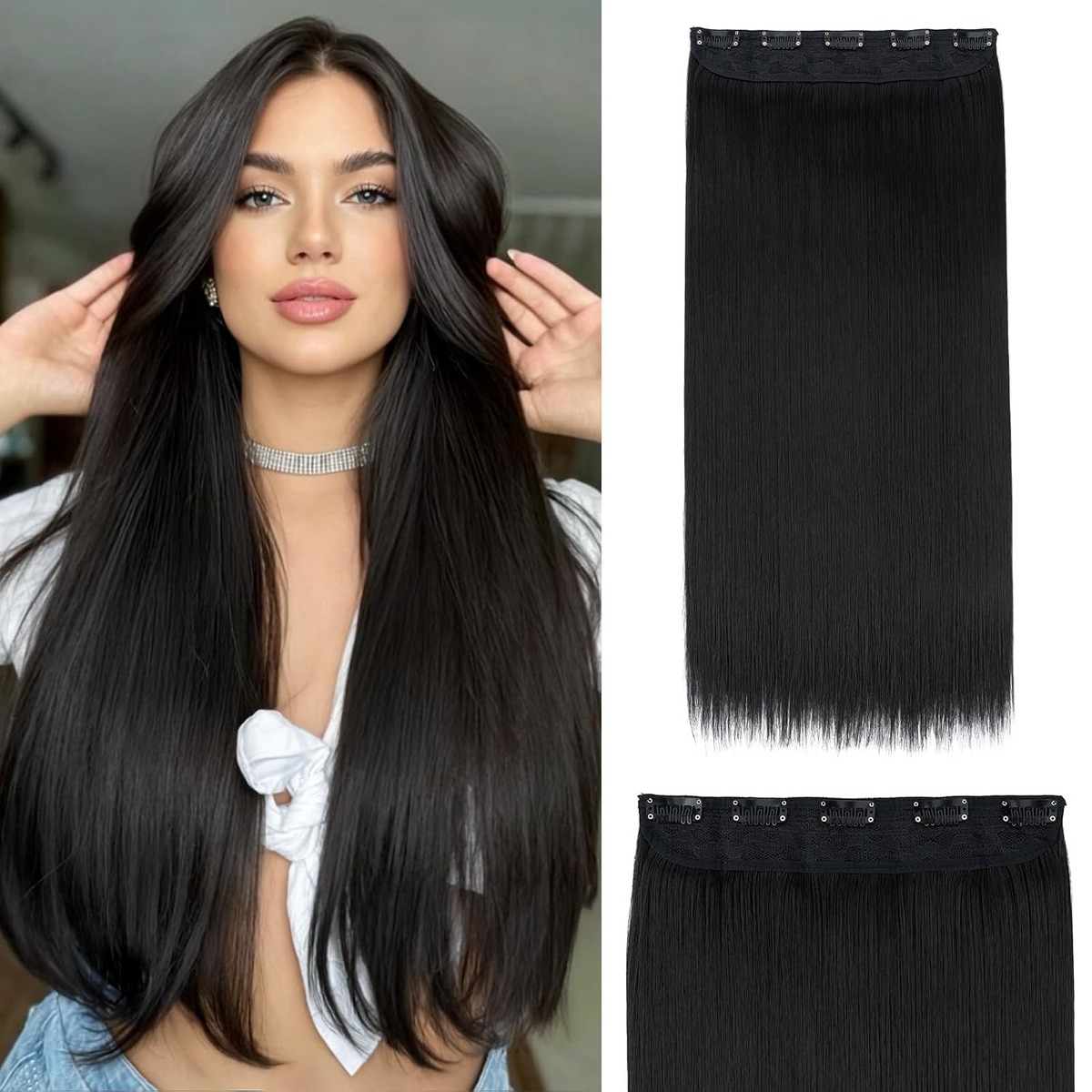 30 Inch One Piece Clip In Hair Extensions, Straight – product detail close-up