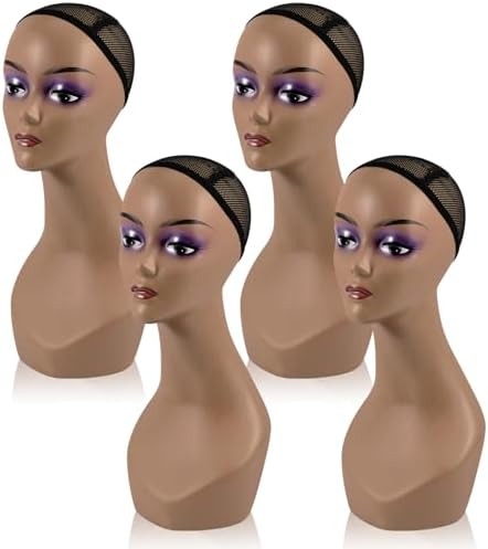 Realistic Mannequin Head for Wigs, 19 Inch Brown 2 Pcs – in use / lifestyle view