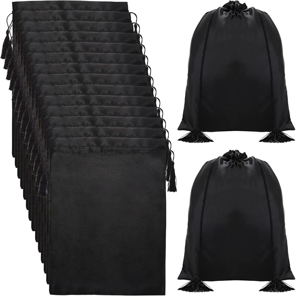 Satin Wig Bag with Drawstring Tassel, Black 12 x 16 Inch – wholesale from RWAVY factory