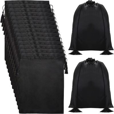 Satin Wig Bag with Drawstring Tassel, Black 12 x 16 Inch – wholesale from RWAVY factory