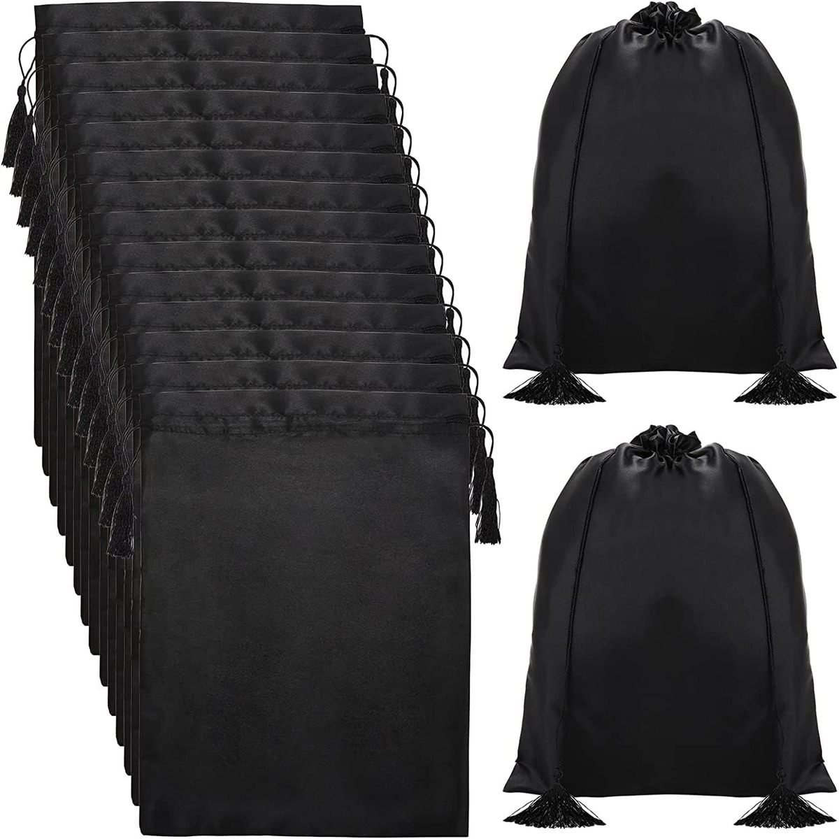 Satin Wig Bag with Drawstring Tassel, Black 12 x 16 Inch – wholesale from RWAVY factory