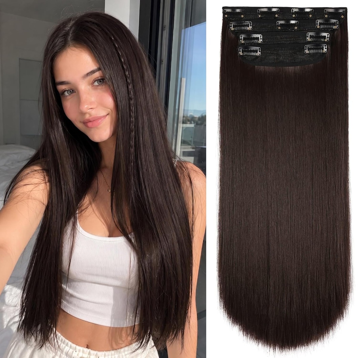 Straight Clip In Hair Extensions, 20 Inch – in use / lifestyle view