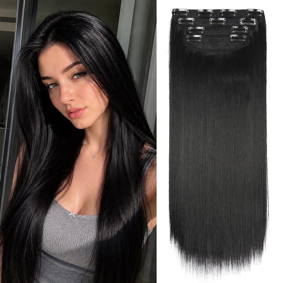 Straight Clip In Hair Extensions, 20 Inch – product detail close-up