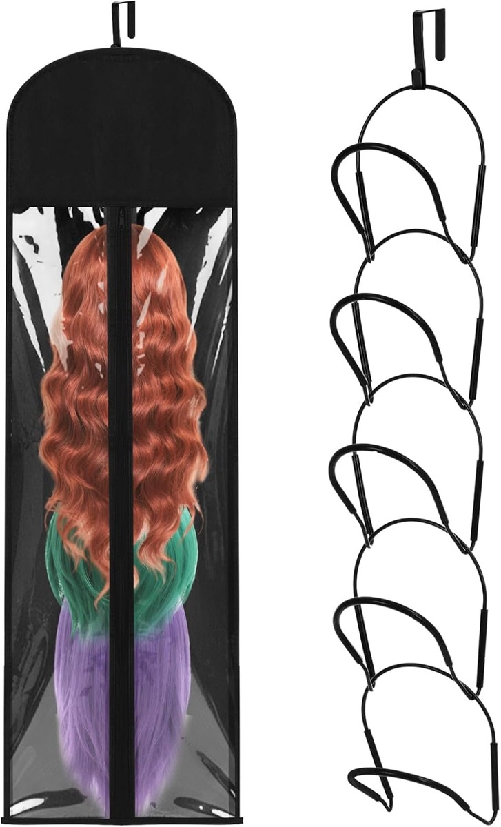 Wig Hanger Rack with Dust-proof Bag, Anti-Slip Black – product detail close-up