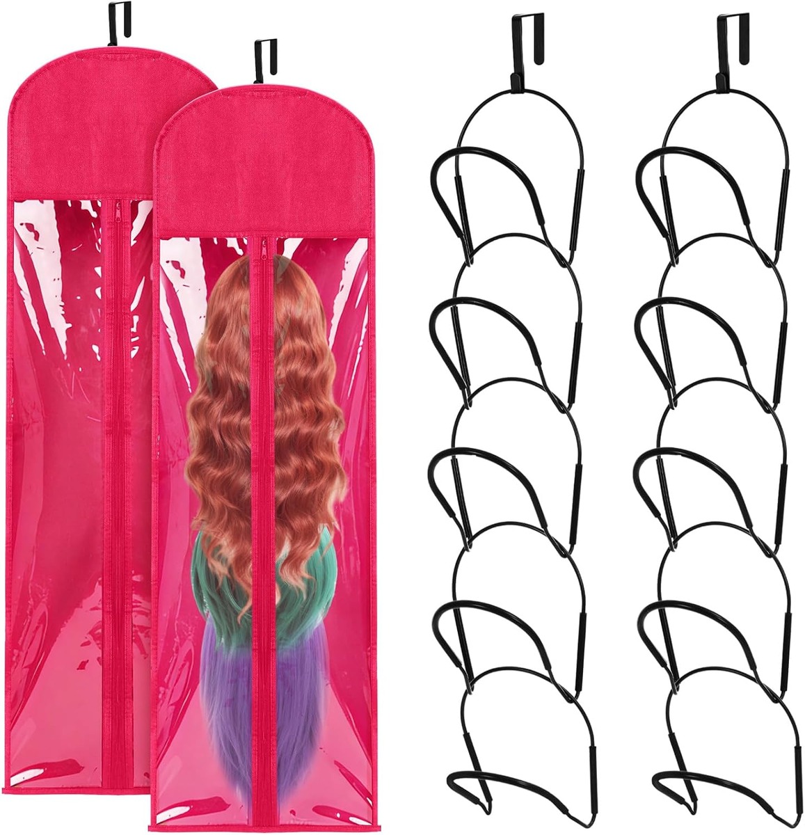 Wig Hanger Rack with Dust-proof Bag, Anti-Slip Black – in use / lifestyle view