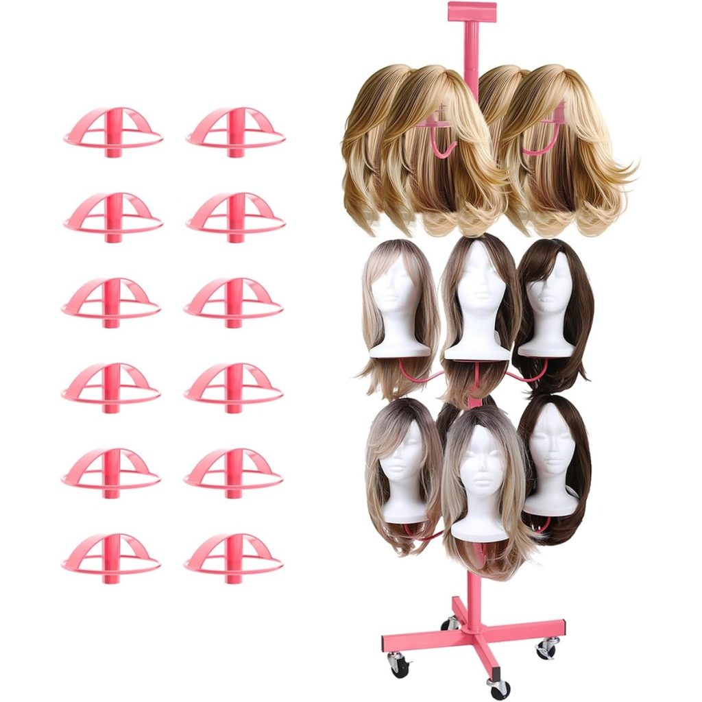 Wig Storage Rack, 12 Heads Pink Metal Stand – wholesale from RWAVY factory