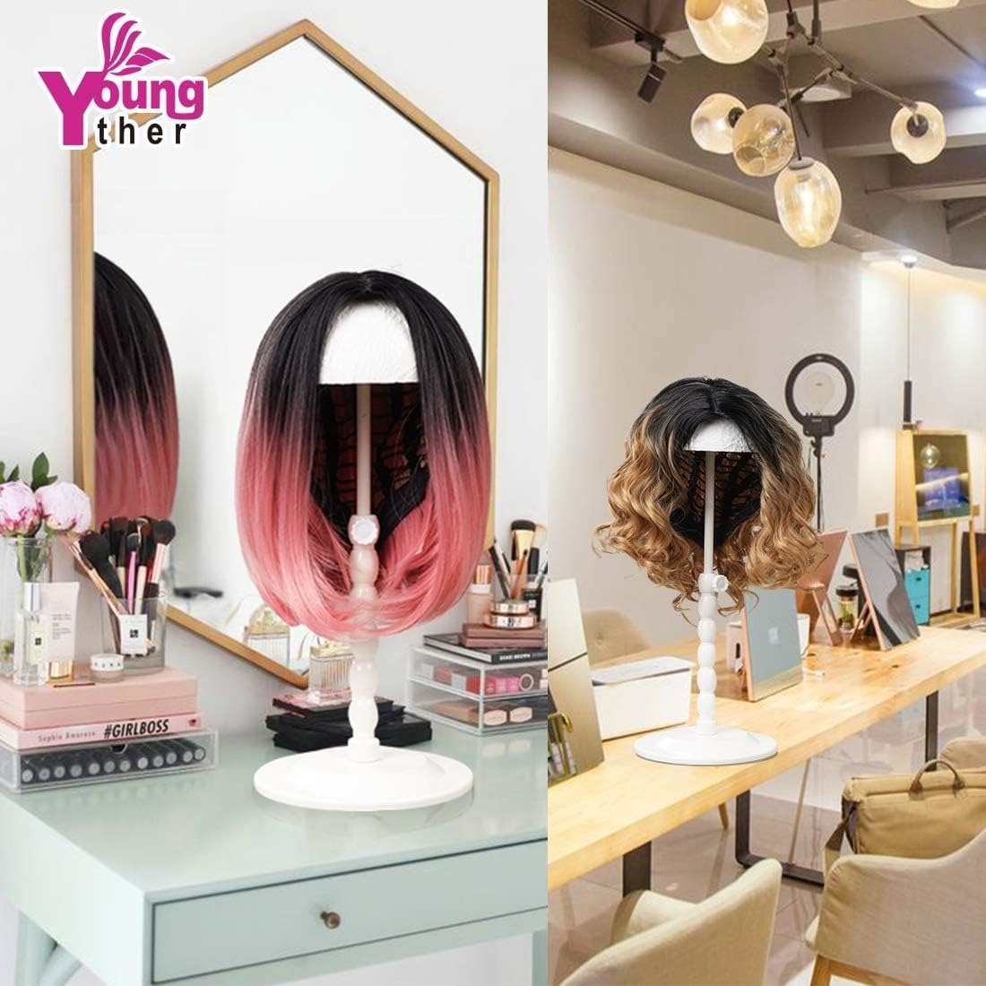 Folding Wig Stand, Adjustable 12–18.8 Inch, 2 Pcs – in use / lifestyle view