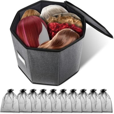 Wig Storage Box with Lid, Foldable 16 x 13 Inch Grey – wholesale from RWAVY factory